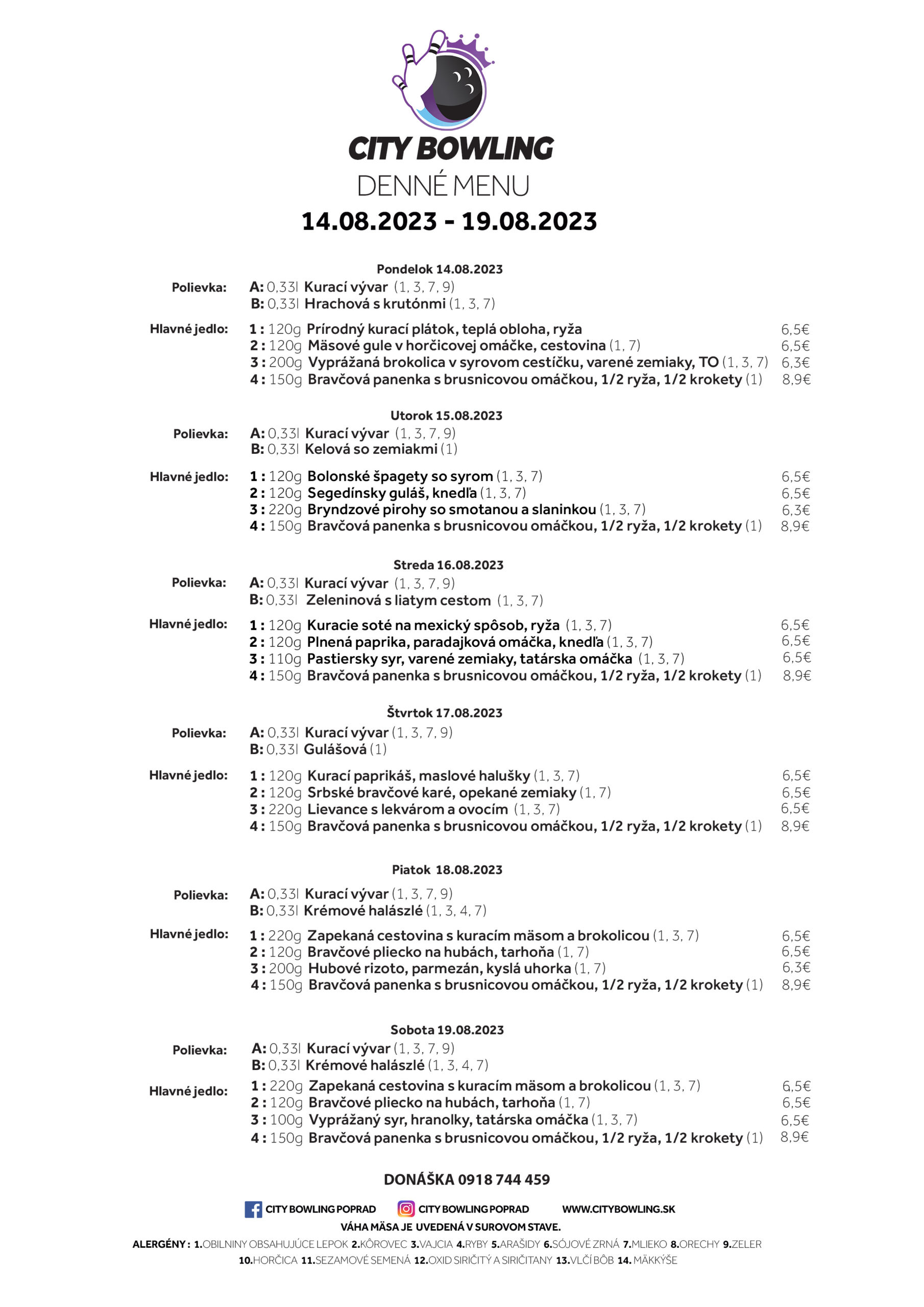 Denné menu – 14.08.2023